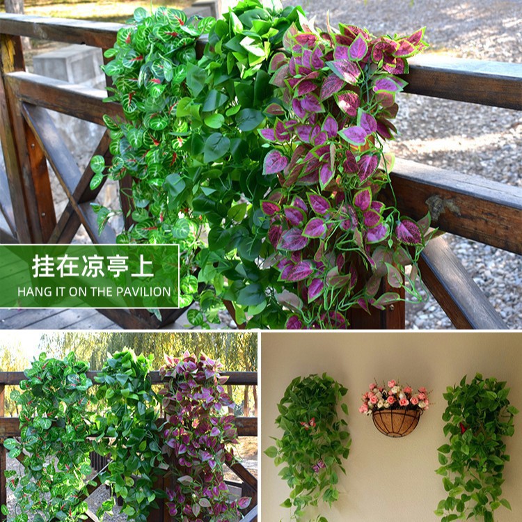 5 horquilla colgante de pegamento colgante de pared de plantas de simulación 7 horquilla pequeño haz de papas verdes hojas de papas decoración de pared interior colgante verde falsa