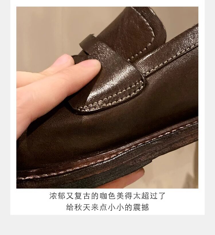 Giày lười nữ da bò mũi tròn gót vừa 3–5 cm — Điểm đen, Đốm nâu cổ điển chi tiết 21