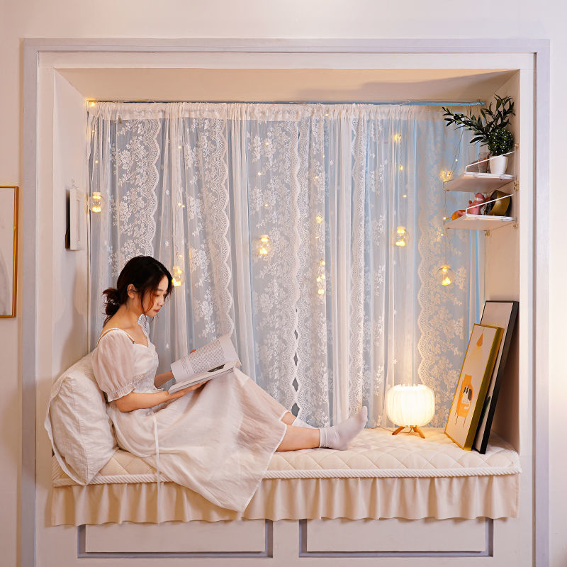 Internet-Famous Curtain high-grade half-curtain short curtain covering sundries French lace dream curtain telescopic rod integrated
