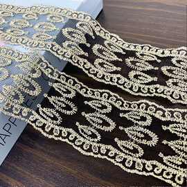 黑色网纱金丝刺绣蕾丝花边装饰发饰头饰裙装服装童装手工diy辅料