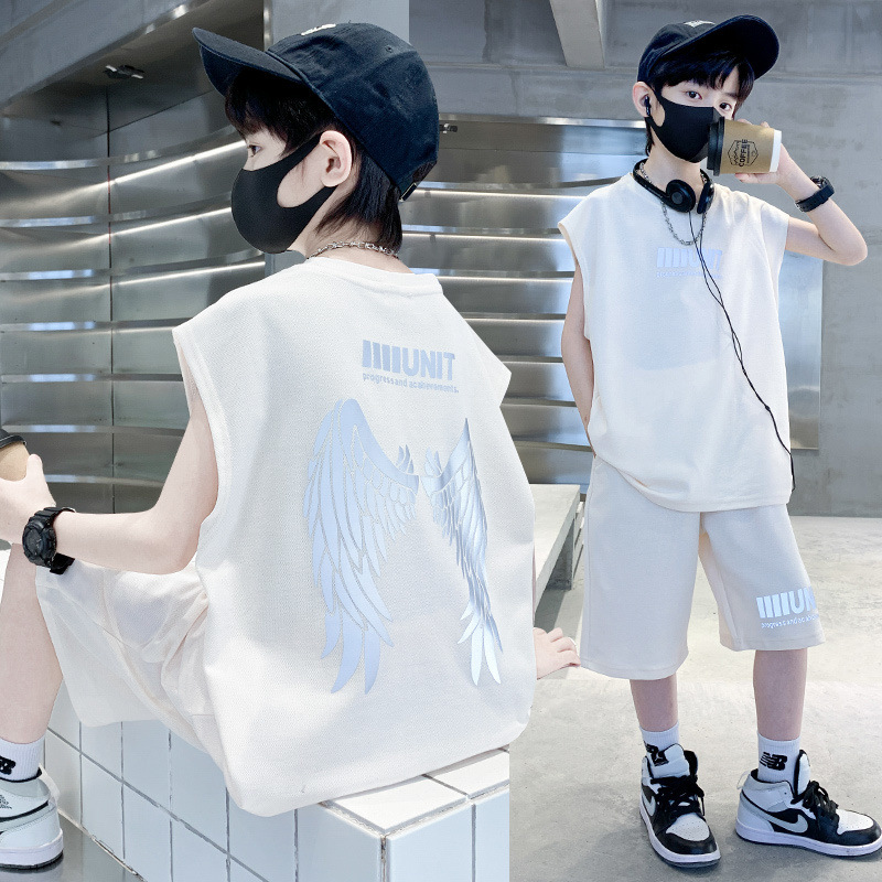 Boys Summer Clothes 2025 Suit New Medium and Large Kidsren Handsome Boys Summer Style Vest Sleeveless Thin Trendy Cool