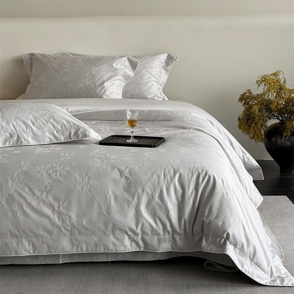 Light Luxury Simple Long-staple Cotton Jacquard Four-piece Set, Soft Solid Color, Suitable All Seasons, Sheet And Duvet_voghion.com