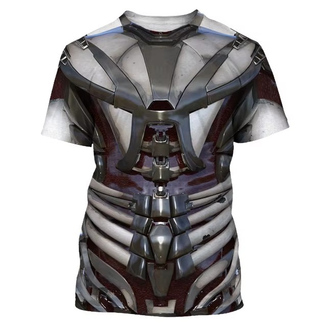 Tecnología genial, armadura, impresión 3D, spot 2024, camiseta de hombre transpirable de manga corta con cuello redondo suelto casual de moda