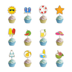 亞馬遜夏日生日派對蛋糕裝飾拖鞋泳圈棒冰蛋糕插件烘焙裝飾插牌