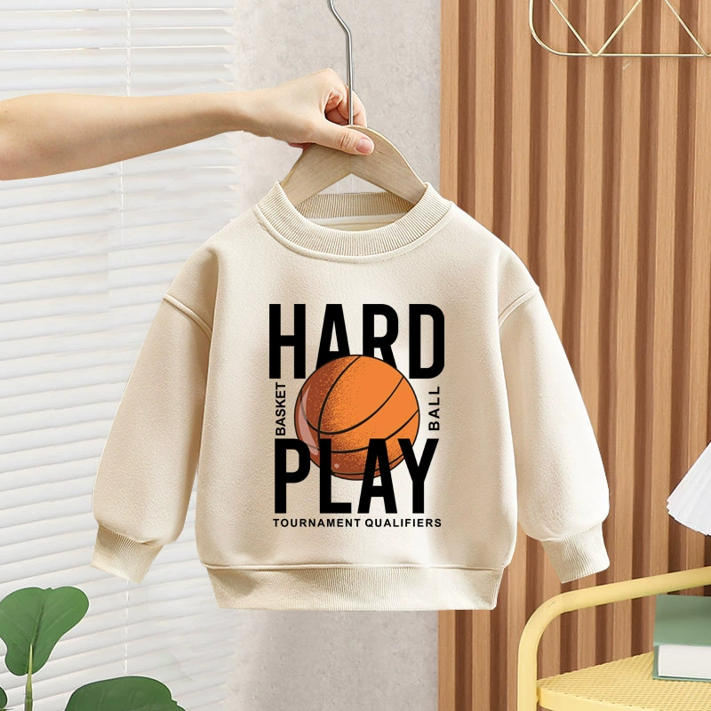 Осенне-зимняя одежда для мальчиков свитер из утолщенного хлопка на флисовой подкладке 2023 Новый Свободный Повседневный подходящий ко всему топ с круглым вырезом для детей среднего и большого возраста