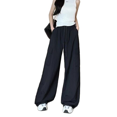 Cool style small overalls women's 2025 new American style high-waist slimming dragline parachute casual pants