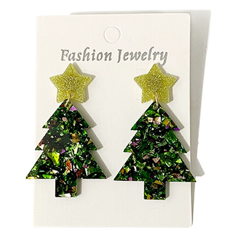 Трансграничные серьги для рождественской елки мигают Акриловые Модные Серьги с вышивкой Европейские и американские праздники в модных украшениях Новинка