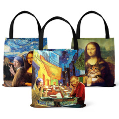 Amazon Cross-border Supply Source Prank World Famous Mona Lisa Oil Painting Van Gogh Print Eco-friendly Canvas Bag