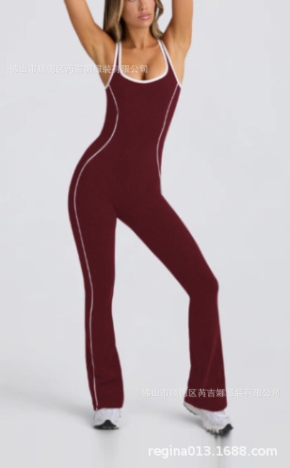 Uniforme de yoga transfronterizo europeo y americano, hermosa espalda femenina, sin espalda, color desnudo, ejercicio, fitness, una pieza, bocina, cinturón, almohadilla para el pecho