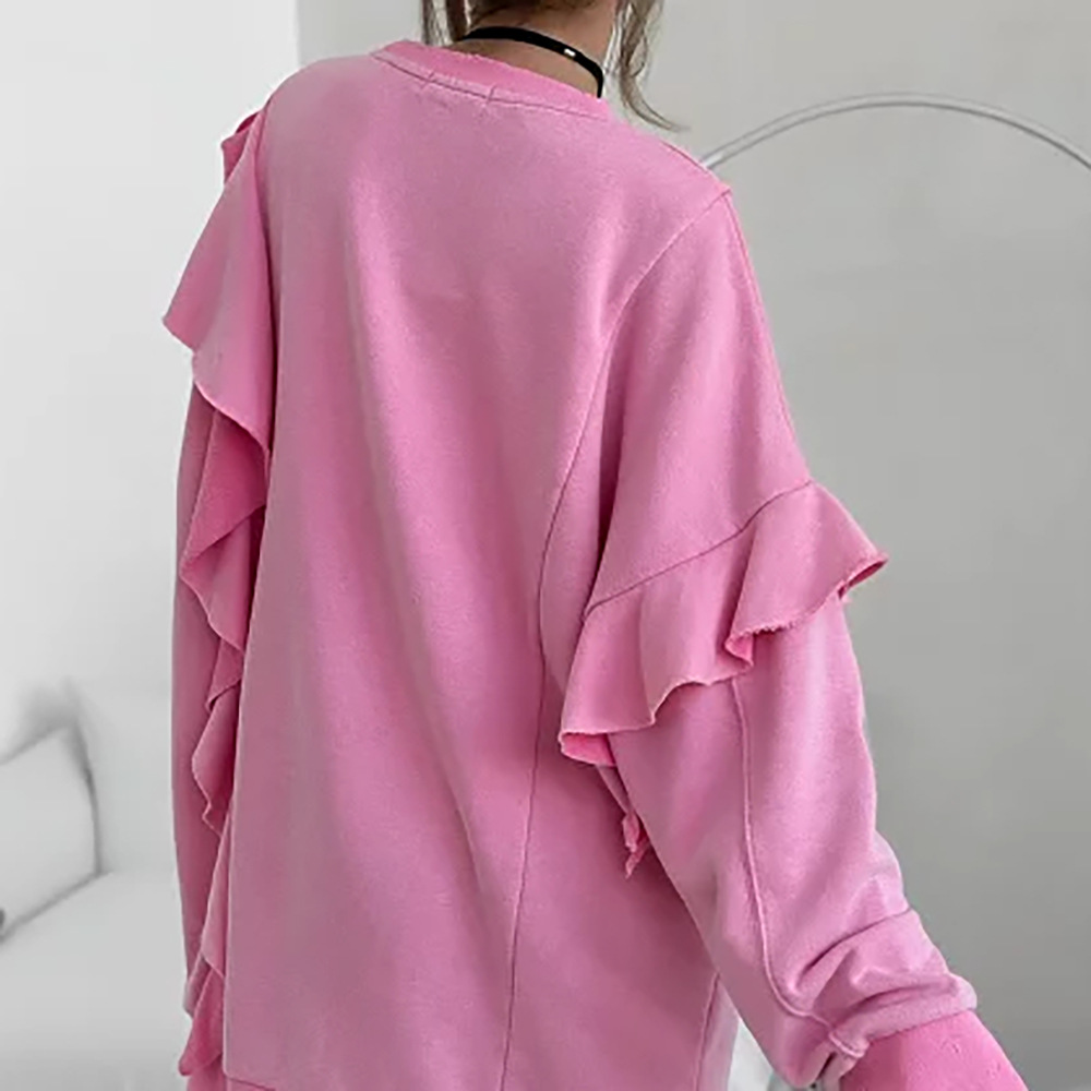 Street round Neck Mid Length Loose Lotus Leaf Sweatshirt Women Summer Dopamine Printing Sweatshirt Top