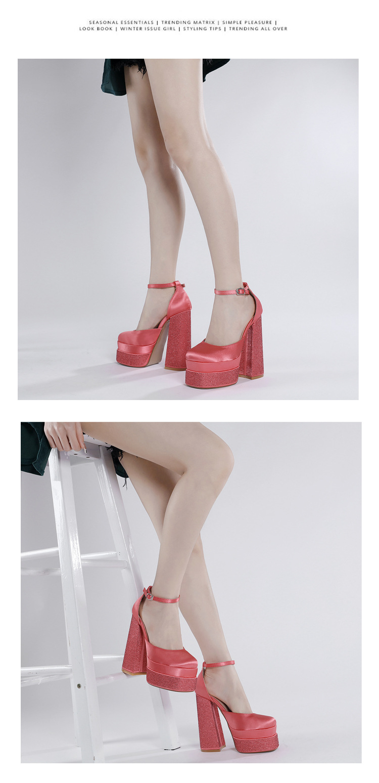 Giày cao gót sandal nữ đính đá rhinestone, đế platform, quai satin, phù hợp dự tiệc và trình diễn thời trang — Màu đen chi tiết 7
