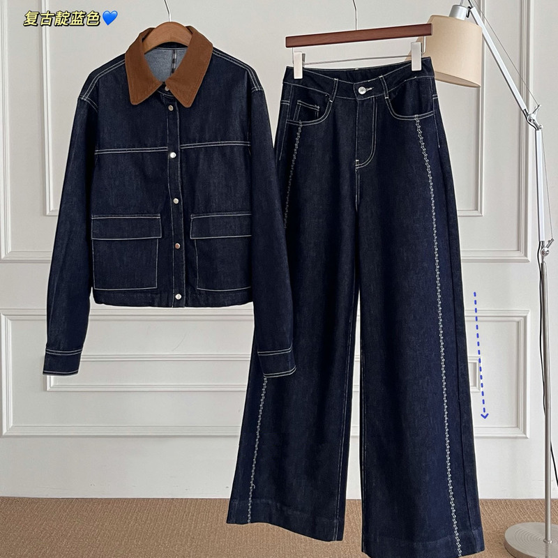 0817x9~Fashionable Commuting Versatile Women's Corduroy Short Denim Jacket + Embroidered Topstitch Jeans Set 0817x9~Fashionable Commuting Versatile Women's Corduroy Short Denim Jacket + Embroidered Topstitch Jeans Set