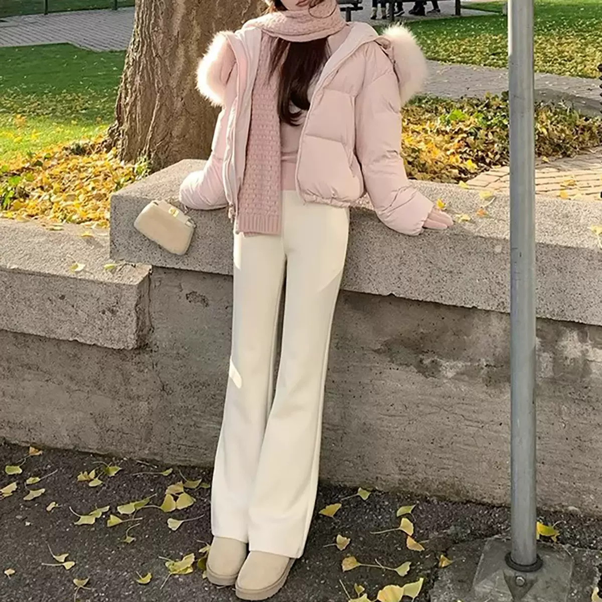 天丝羊毛加厚直筒裤蓄热微喇绒绒裤秋冬季女士高腰修身显瘦长裤