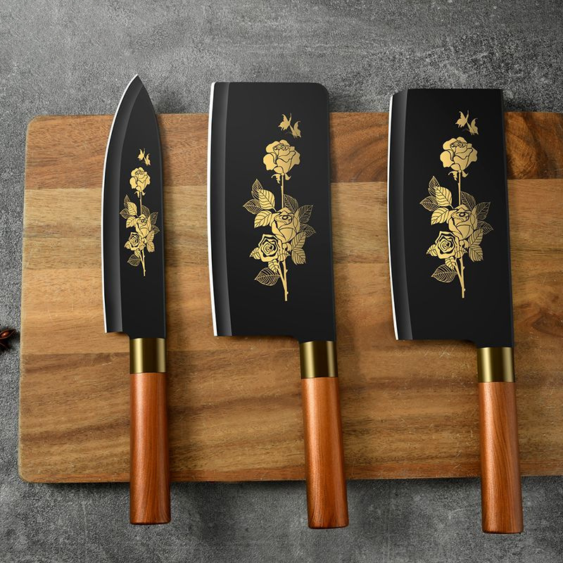 Kit de cuchillos de acero negro, conjunto completo de utensilios de cocina de acero inoxidable, cortador de verduras, cortador de huesos