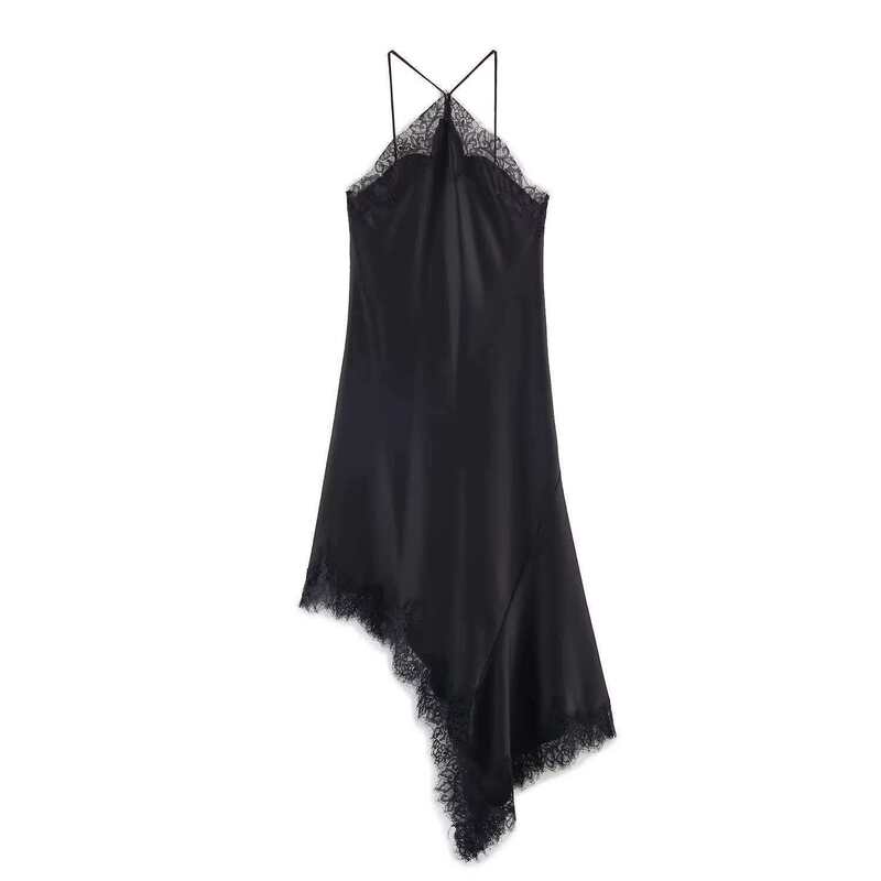 Za Aliexpress Hot-Selling Cross-Border European and American Foreign Trade Women's Fashion Halter Neck Asymmetrical Hem Long Dress