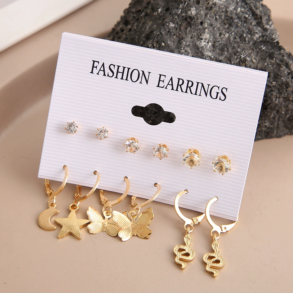 Earrings, creative set, European style, for import, 6 pair, simple and elegant design