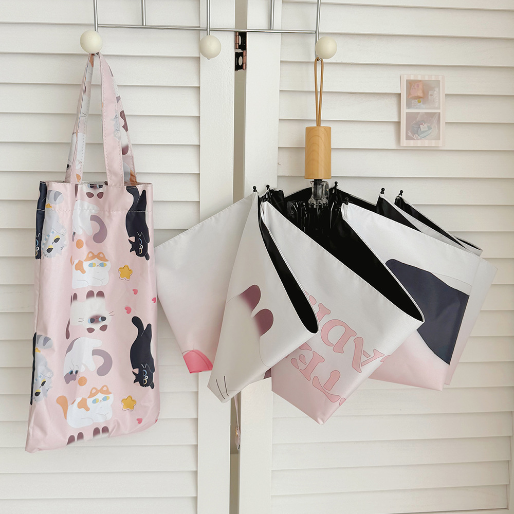 クロスボーダー日韓自動パラソル女性小清新色日焼け止め傘晴雨両用黒ゴム五つ折り日傘