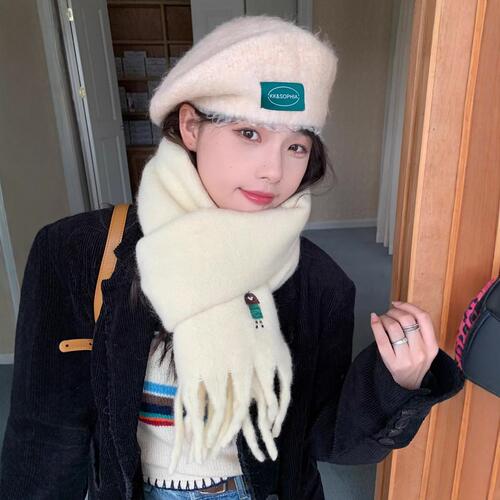 2024 New Solid Color Wool Blended Couple Scarf Autumn and Winter Warm Scarf Korean Version Thickened Casual Advanced Versatile