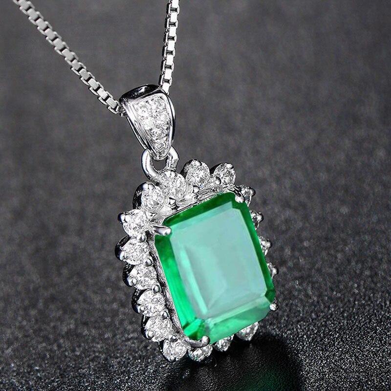 Collar rectangular de zirconia esmeralda colgante mujer joya_voghion.com