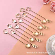 304不锈钢插柄卡通甜品勺卡通动物系列甜品叉ins风少女心餐具套装
