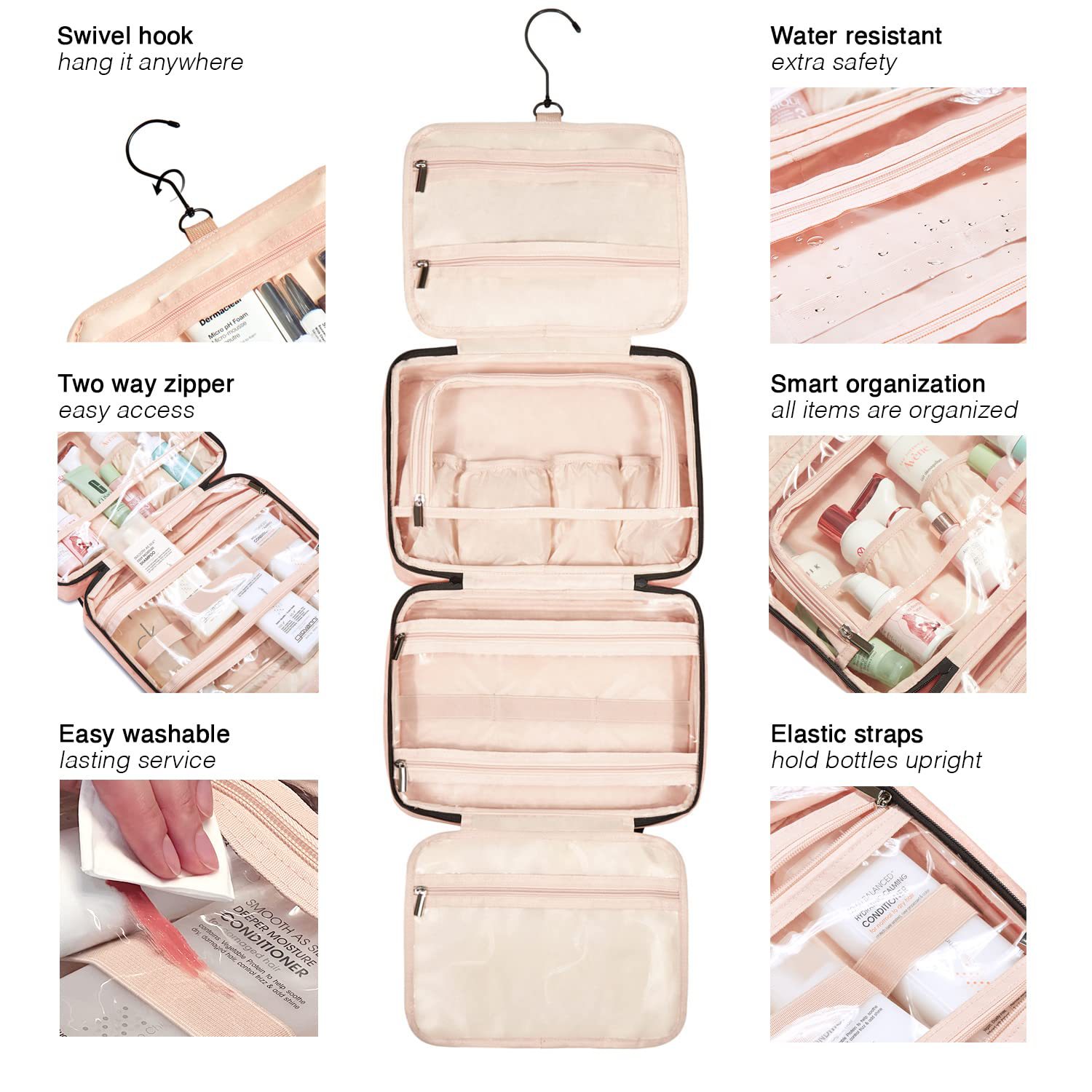 Fashion wash bag, wash bag, makeup bag, wash set with hook travel bag, storage bag travel set_voghion.com