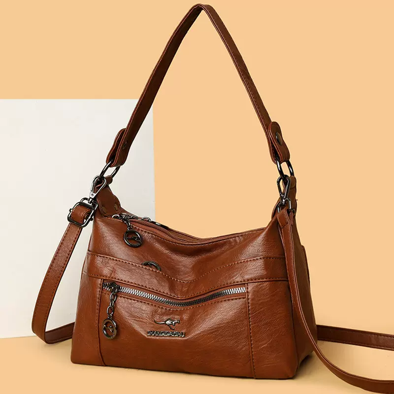 跨境质感软皮腋下单肩包中年女士包包新款简约多层大容量斜挎包