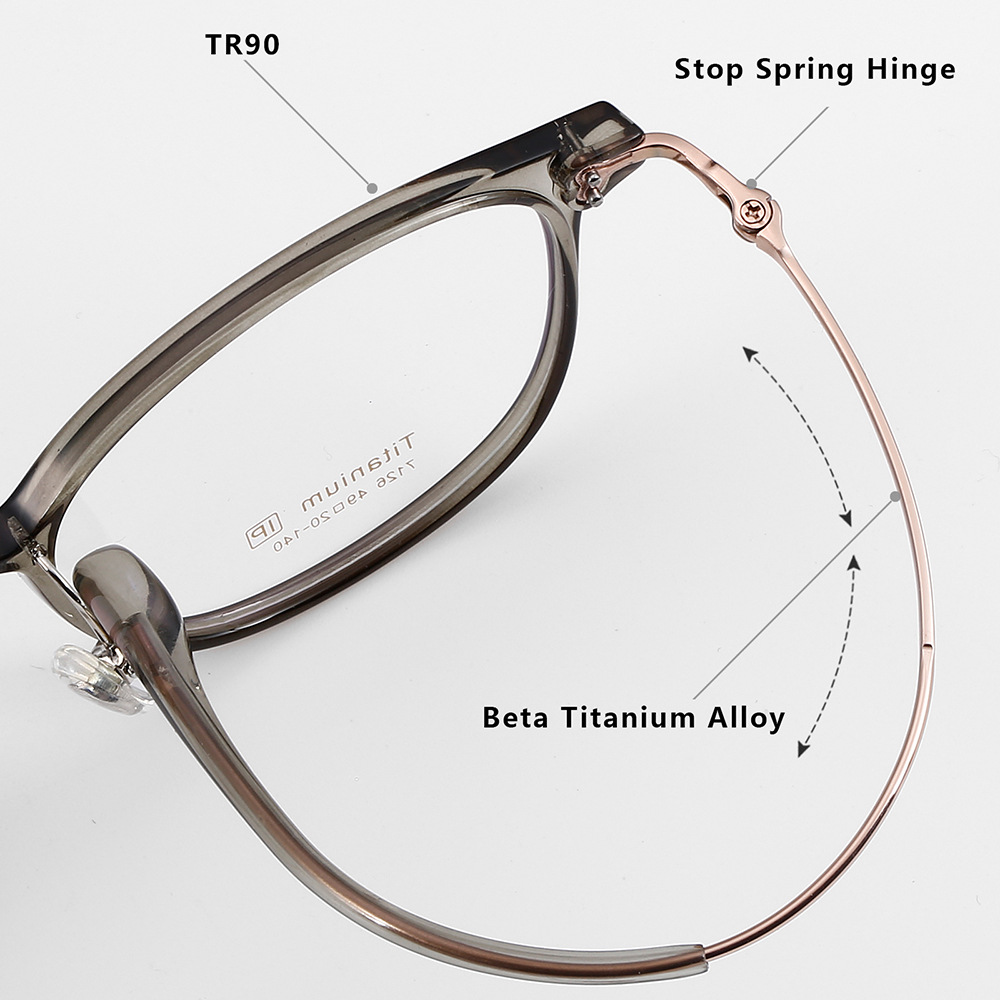 Pies de titanio puro ligero, marco de espejo de miopía óptica retro, marco de ojo para hombres y mujeres, puede estar equipado con stock de grado 7126