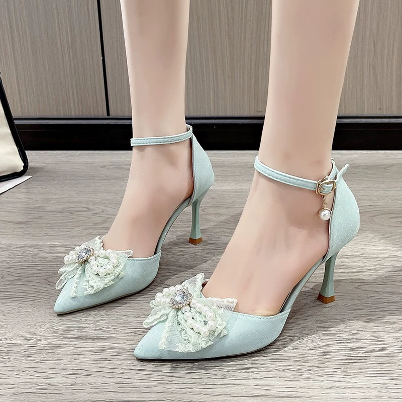 Фея ветер бант со стразами на высоких каблуках полые слова с заостренными сандалиями