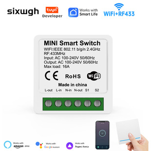 Tuya Wifi+Rf433 Wireless Remote Control Switch Without Wiring, Smart Switch On/Off Device for Lighting Control