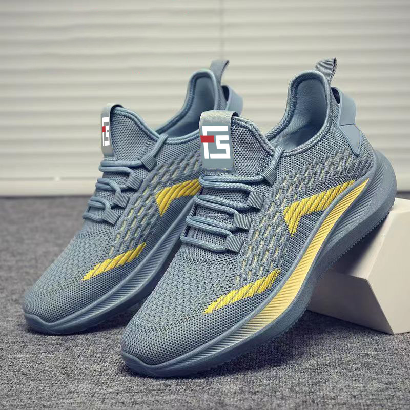 Cross-Border Large Size Sports and Leisure Men's Shoes, Fly-Woven Mesh, Breathable, Simple, Versatile, Thick-Soled, Fashionable Slip-On Men's Shoes