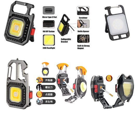 Outdoor multifunctional portable keychain light emergency outdoor camping light USB mini COB work light flashlight wholesale