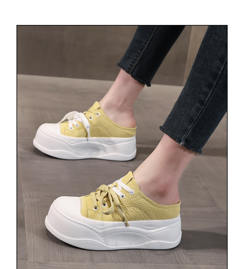 Giày sneaker nữ đế dày tăng chiều cao, mũi tròn bít, phong cách thể thao mùa hè 2025 — Màu be, Màu hồng, Màu vàng chi tiết 11