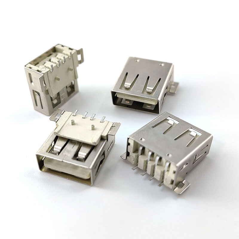 USB母座4Pin接口充電A母四腳插座SMT全貼片卷口平口帶柱USB 2.0頭