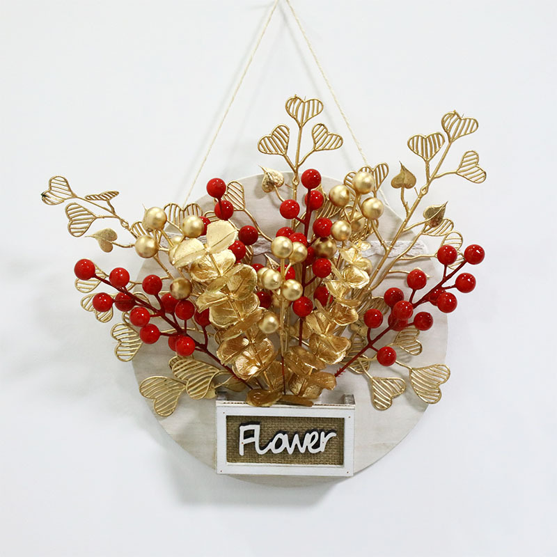 Año Nuevo redondo de madera colgante de pared sala de estar colgante de decoración de pared enchufe rico fruta roja bayas nueva casa regalo