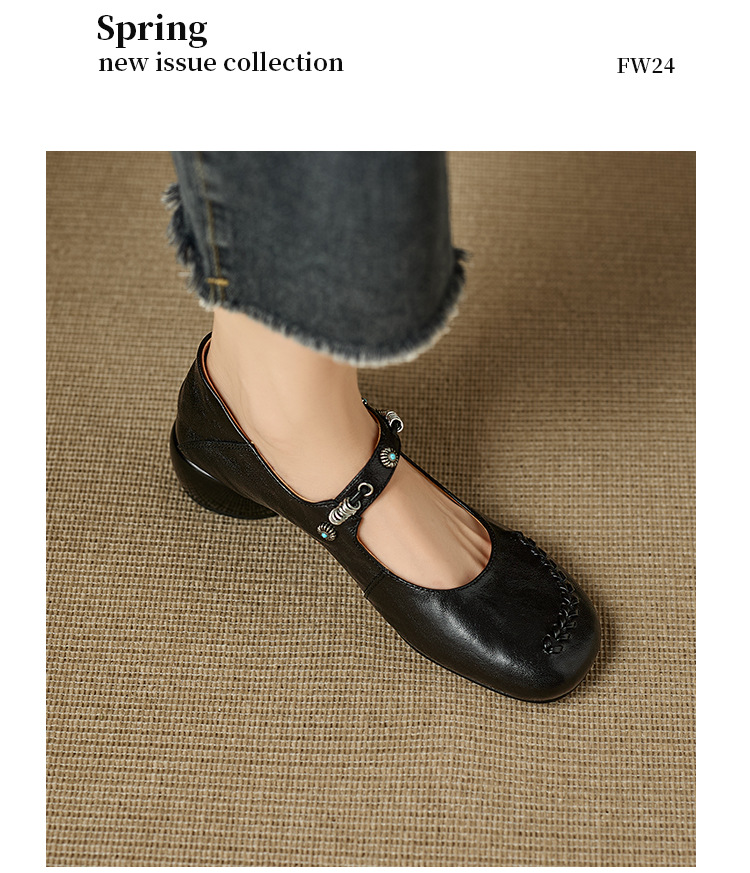 Giày Mary Jane nữ quai ngang gót thấp 3.5 cm phong cách Pháp — màu nâu chi tiết 21