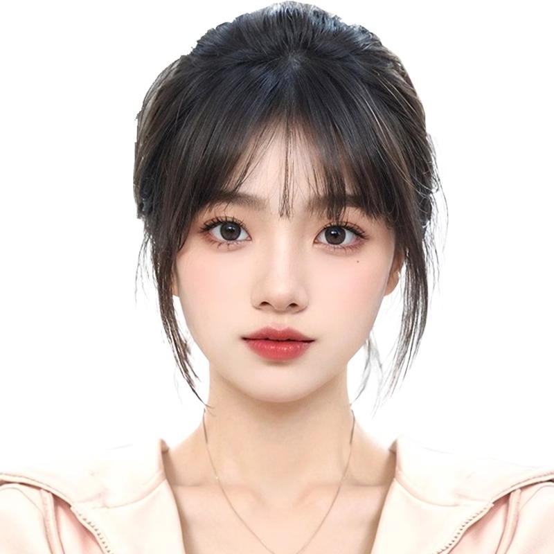 Todo el cabello real, flequillo de aire, peluca femenina, frente natural, flequillo falso francés, flequillo esponjoso y ligero