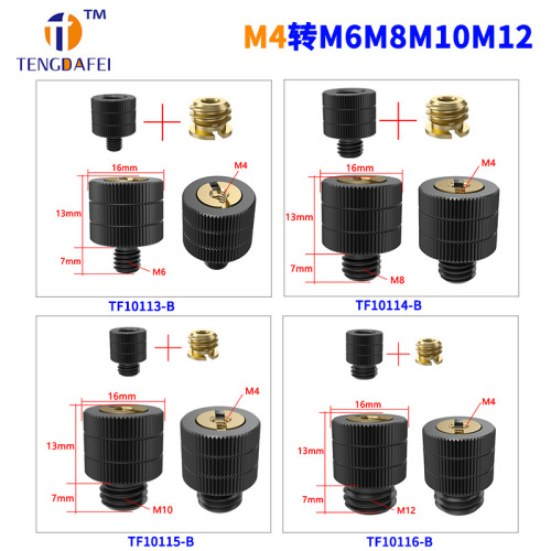 National standard M4M5M6 female to M6M8M10M12 metric conversion screw rod tripod hand screw nut rotating joint