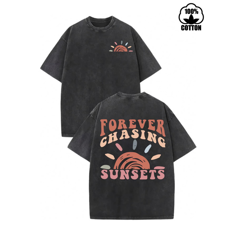 Independent Cross-Border Summer Pure Cotton Washed Vintage Sunset Chaser Round Neck Pullover Short Sleeve Ebay Women's T-Shirt Independent Cross-Border Summer Pure Cotton Washed Vintage Sunset Chaser Round Neck Pullover Short Sleeve Ebay Women's T-Shirt