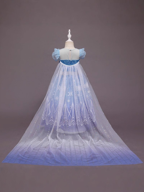 クロスボーダー アナと雪の女王 エルサ プリンセスドレス ガールズ 半袖 スパンコール ドレス ヨーロッパとアメリカのメッシュマント 取り外し可能|undefined