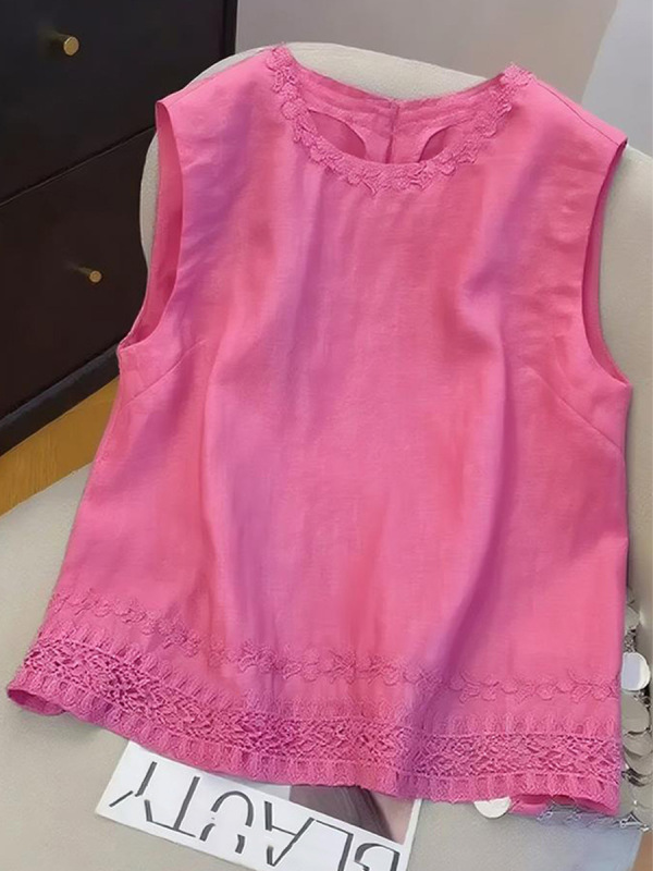 高级感花边刺绣无袖背心女夏季新款百搭显瘦漂亮小衫别致小上衣潮|undefined