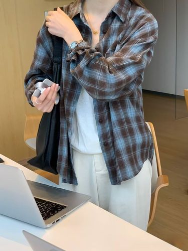 American Retro Check Long-Sleeve Women's Spring Summer Loose Design French Unique Sun Protection Cardigan Sweatshirt Outerwear