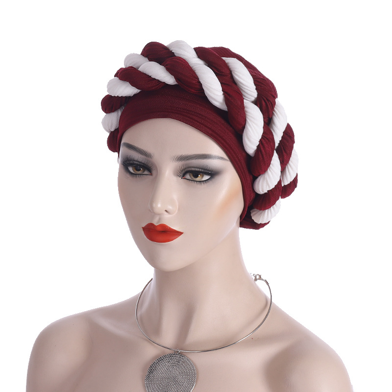 Fashionable Women's Colour-matching Turban With Double Braid Headgear_voghion.com
