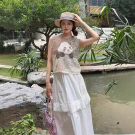 复古熊猫镂空针织吊带背心甜酷辣妹风洋气减龄上衣夏小背心外穿