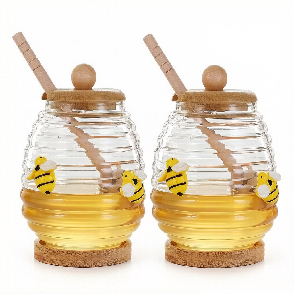 Latas de miel de vidrio transfronterizas estilo de mermelada de miel de vidrio tres piezas con barra de mezcla para el hogar ideas de miel