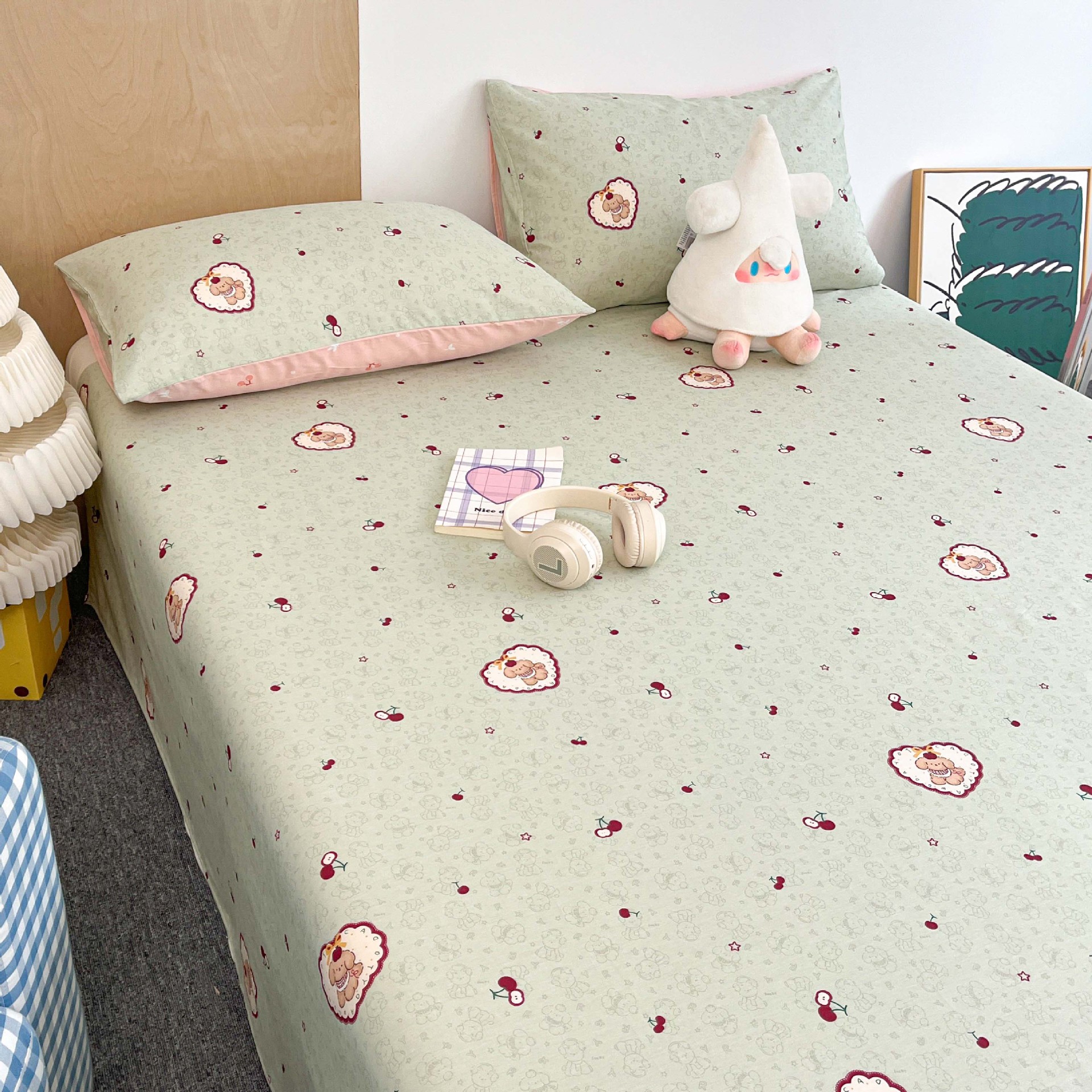 2025 nuevo estilo sábana de algodón puro pieza individual 100 algodón verano dormitorio niños sábana individual funda de almohada doble traje de tres piezas 3