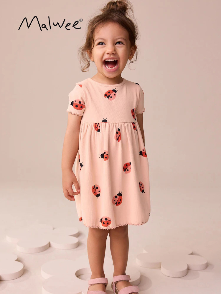 Malwee transfronterizo vestido de niña de verano nuevo cuello redondo de manga corta para niños europeos y estadounidenses lindas faldas de niña
