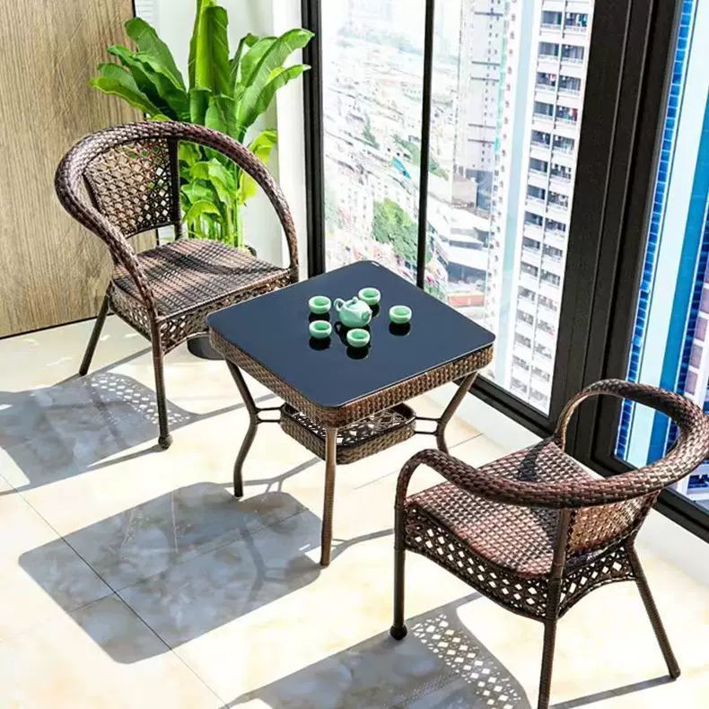 의자 2개 + 58 검정색 유리 사각 테이블 [쿠션 무료]