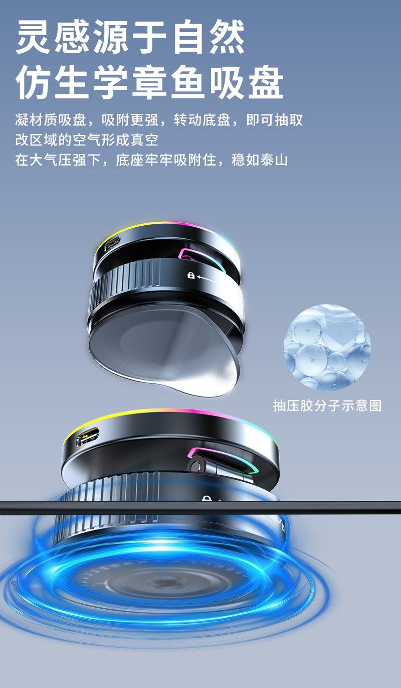 Cross-Border Wireless Charging Stand, Rotating Magnetic Car Phone Holder, 15W Fast Charging, Ambient Light, Magnetic Phone Holder