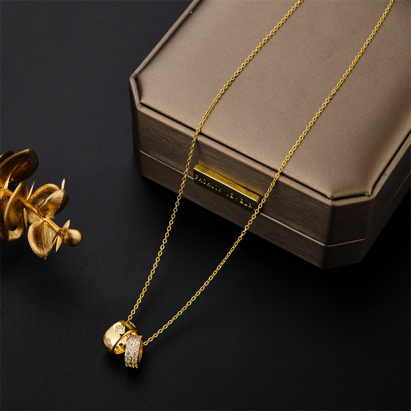 Fashion Geometric Titanium Steel Gold Plated Artificial Diamond Necklace