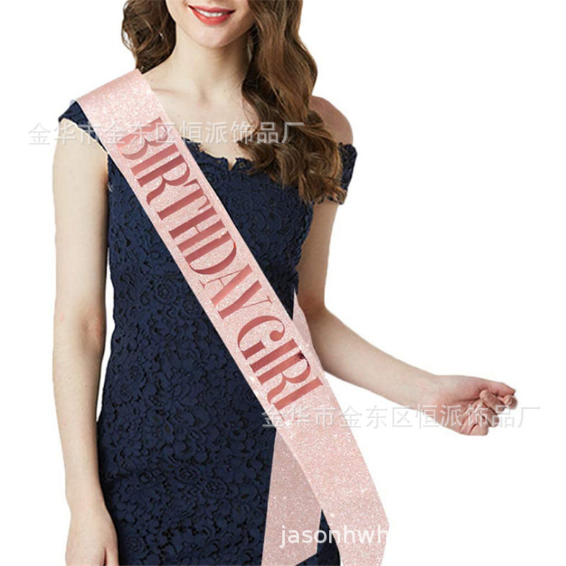 Cumpleaños en stock, banda de cumpleaños, correa de etiqueta, corona de oro rosa, correa de hombro